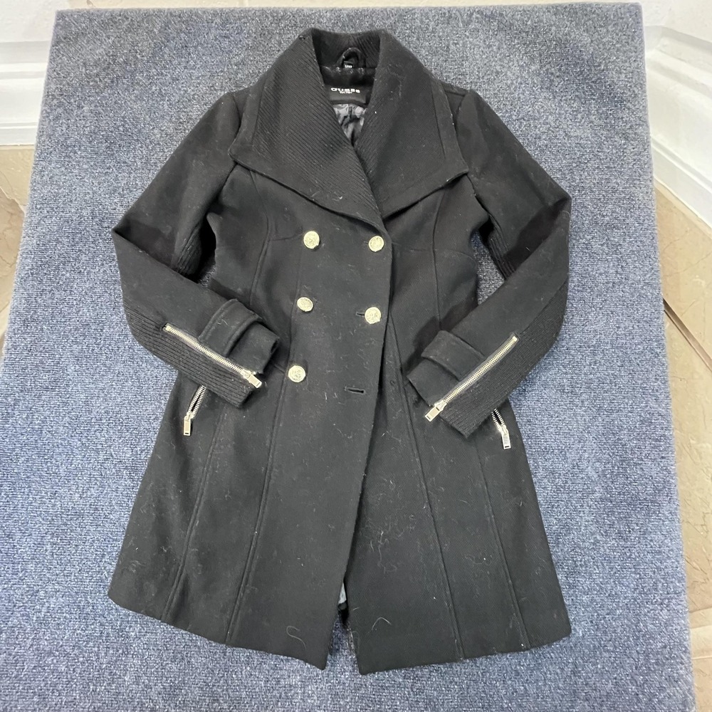 Guess Coat Womens Small Double Breasted Wool Blend Military Jacket Gold‎ Zip